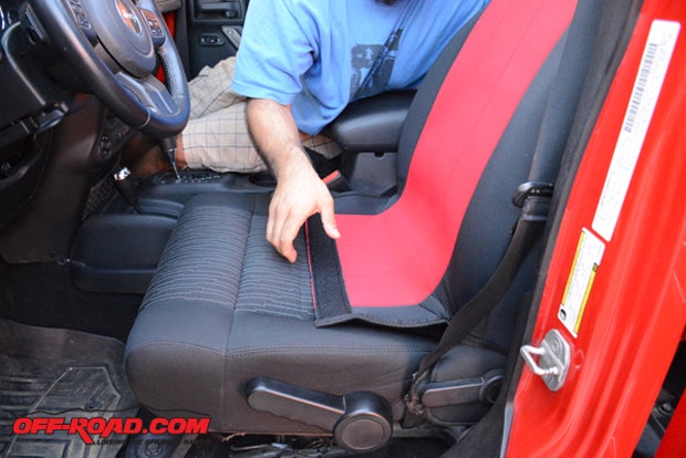 The CalTrend seat covers are installed by simply removing the factory head rests and slipping the covers over the factory seat back.