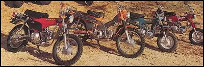 While racers think of the more potent dirt bike, most of America thinks of these units when the name Honda is mentioned. From left to right: ST-90, CT-90, CT70 and CT70H K1.