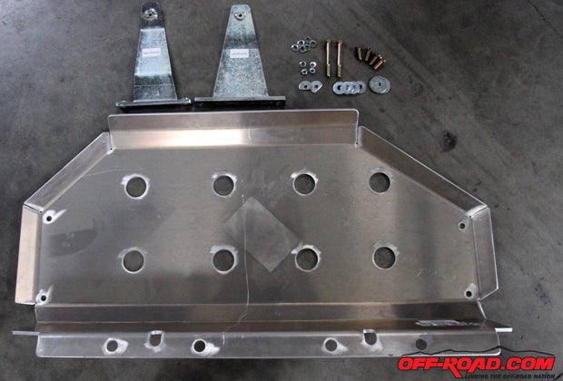 The Asfir 4x4 TJ Wrangler Fuel Tank Skid Plate kit comes with everything needed to bolt it in place. 