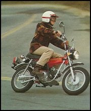 Early on in their advertising, Honda featured clean-cut people on pleasant little bikes, like this kid on a70.  Before Honda, people thought all bikers were greasy thugs.
