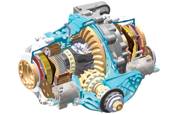 From this cutaway more of the BMW active differential can be seen. Not only does this differential handle putting power to the road in a more complex manner, it also adds nearly double the weight of a conventional differential to the already-portly X5M and X6. Photo Courtesy of BMW