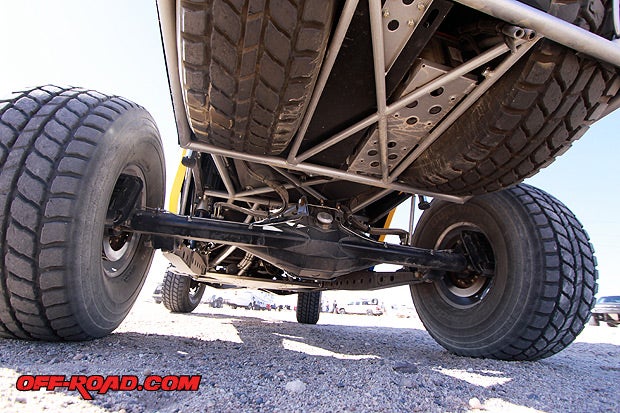 The rear of the Truggy houses a Pro-Am rear end with Gear Works gears, all four-linked by Raceworks for a  whopping 31# of travel. Wilwood brakes mounted on Pro-am hubs make sure the 39-inch BFG Baja Projects stop or roll on command.