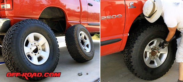 Back at the ranch, we swapped out the smaller 285s with our new 37-inch BFGs. The difference is dramatic. We have more sidewall and a larger footprint. Using air power to swap out a total of 36 lug nuts, we finished off the job with a Snap-On torque wrench, set at 150 ft-lbs of torque.