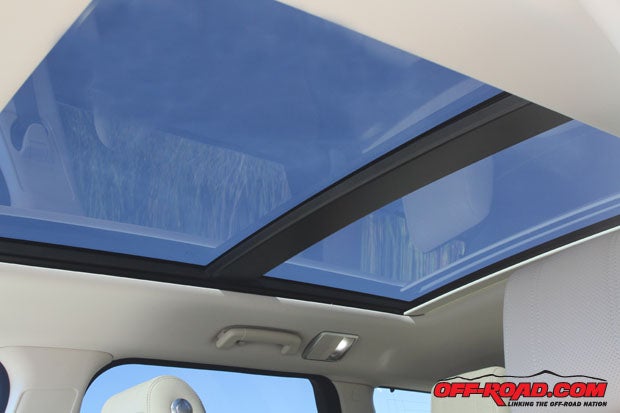 The large, sliding panoramic roof on the Range Rover Sport ensures that both front seat and backseat passenger will enjoy the view.