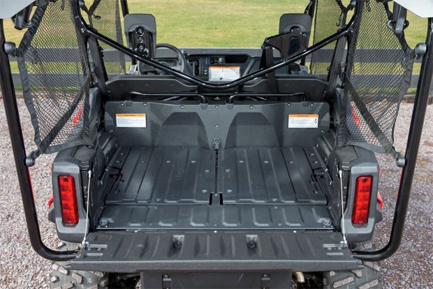 The cargo bed can haul up to 1000 pounds of gear.