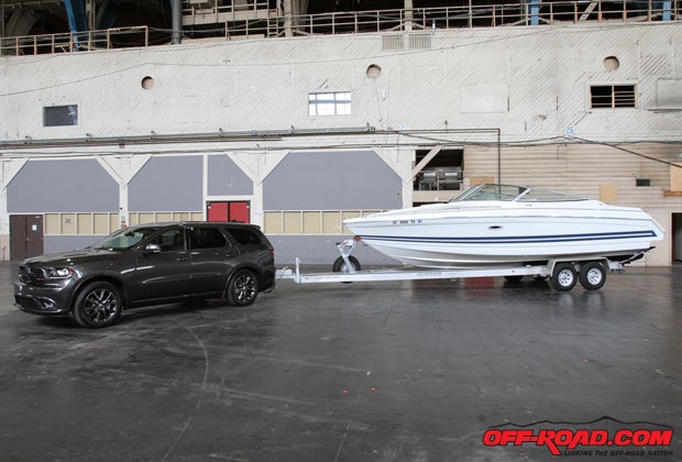 We pulled about a 7,400-pound boat/trailer load with our HEMI-equipped Durango. 