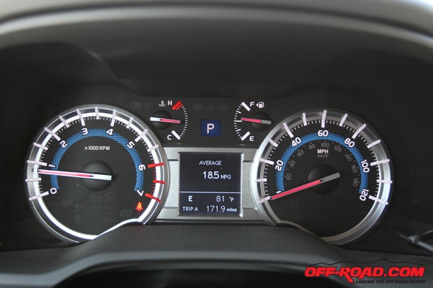 Analog gauges and a digital display provide information for the driver. 