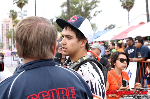 KTM's Ivan Ramirez talks to the media after the race. 
