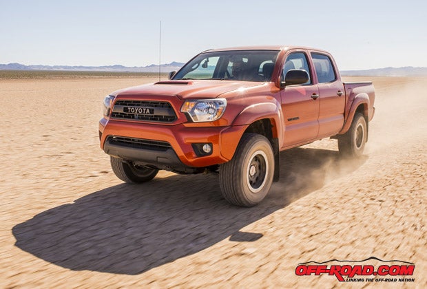 Early in our trip, we came across a dry lakebed that was a blast to power through in our TRD Pro Tacoma. 